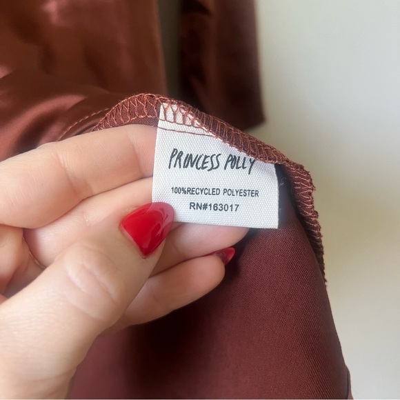 Princess Polly Nellie Chocolate Brown Satin Long Sleeve Mini Dress 0 - Picture 8 of 10